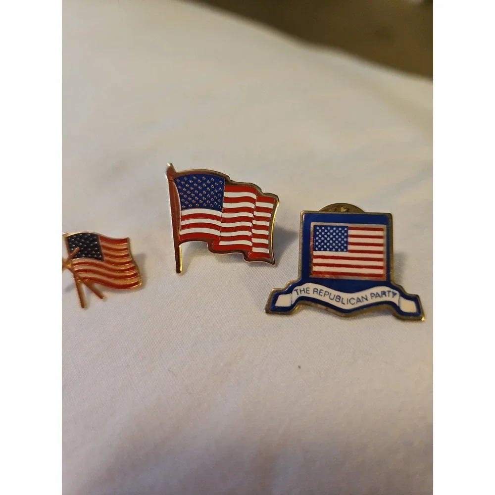 Lot of 3 Patriotic & Republican Party Enamel Lapel Pins – From HUD. Official.